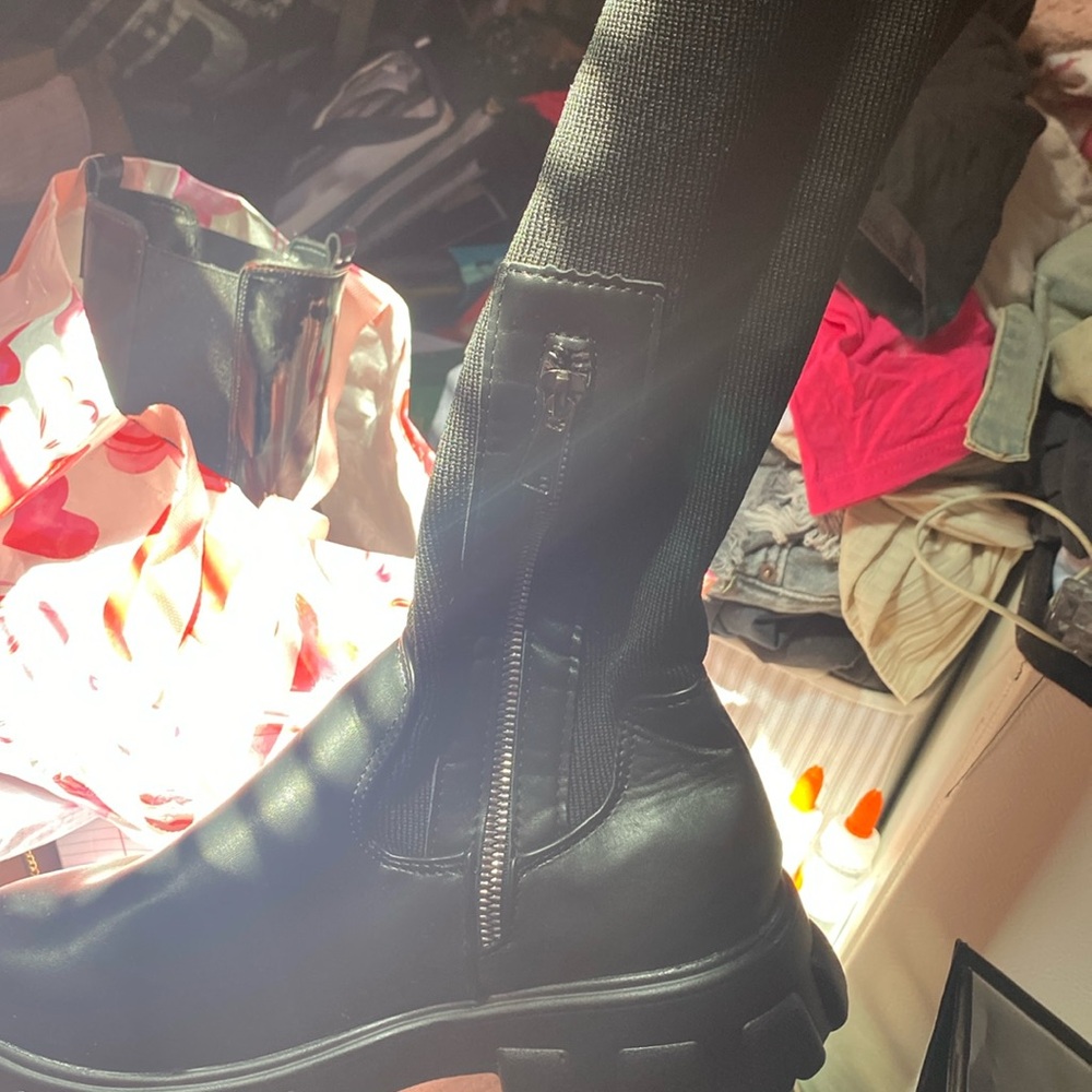 black knee leather boots